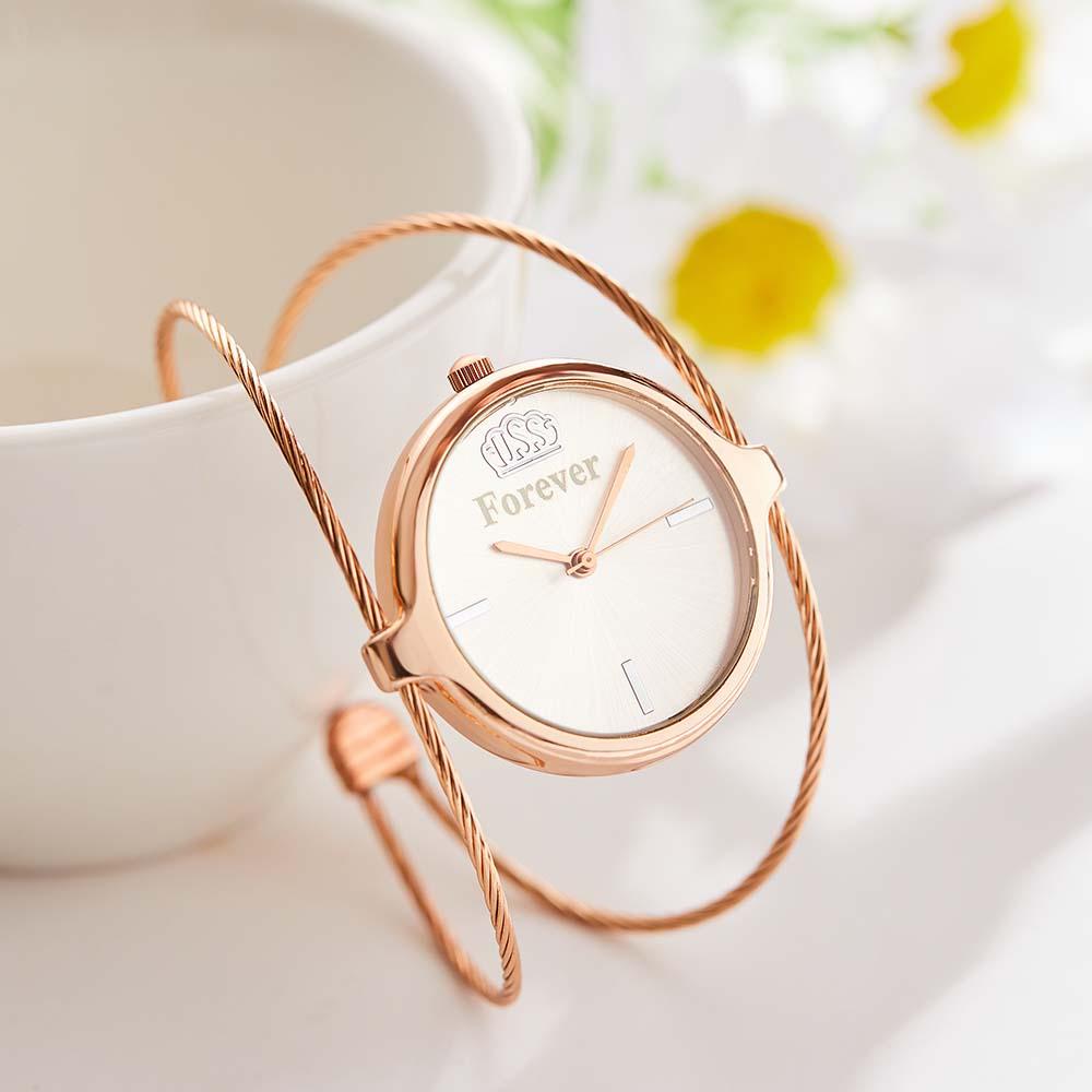 Engraved Female Watch Luxury Ladies Bracelet Watch For Her