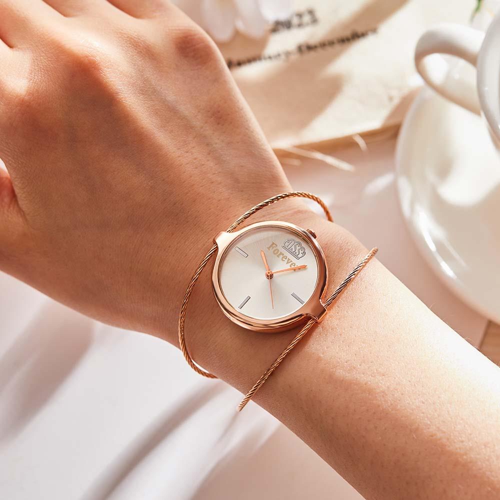 Engraved Female Watch Luxury Ladies Bracelet Watch For Her