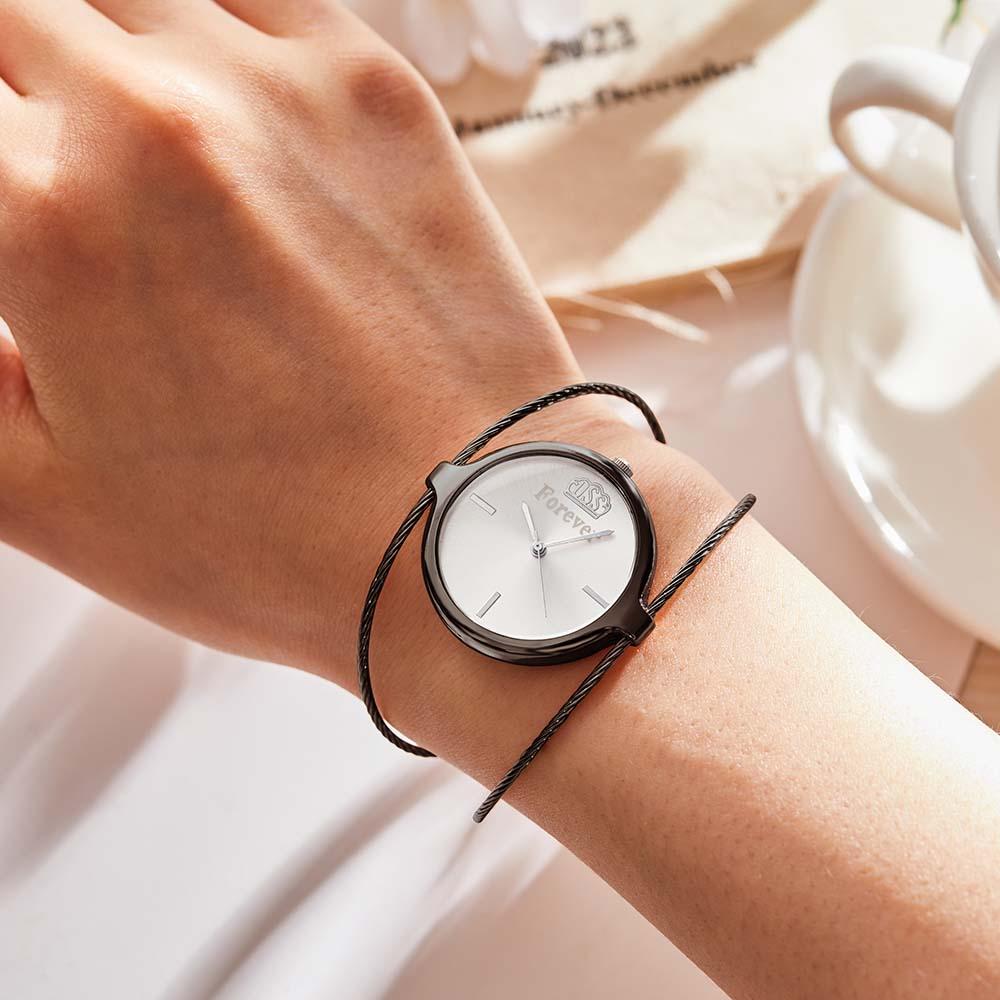 Engraved Female Watch Luxury Ladies Bracelet Watch For Her