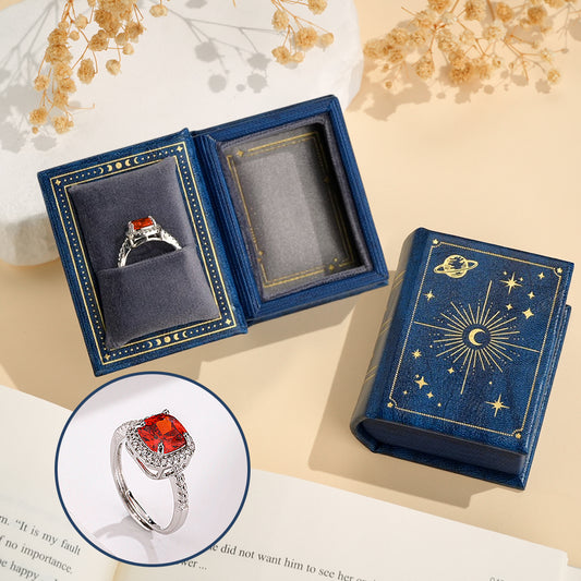 Vintage Book Shape Box with Adjustable Ring Multicolor Valentine's Day Gift For Her Book Ring Box