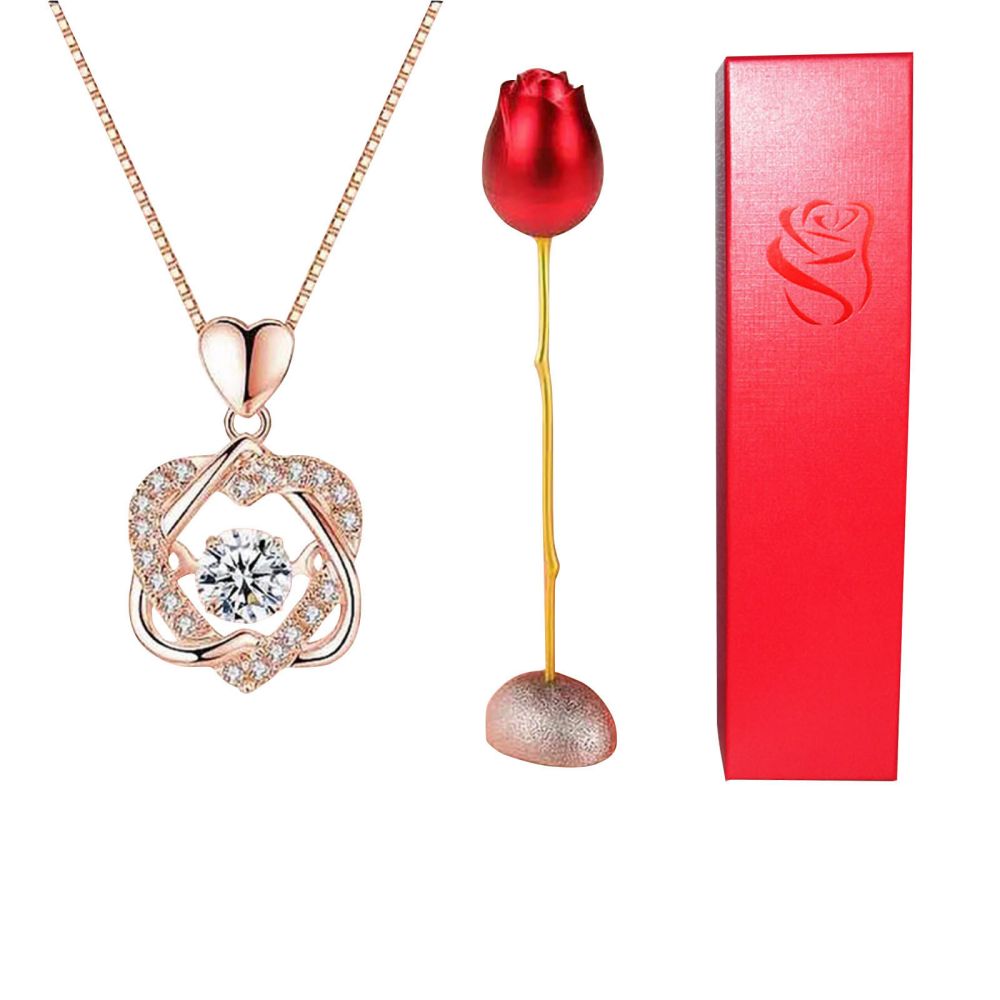 Rose Gift box With Heart Necklace Rose Shaped Necklace Gift Box Jewellery Gift Box Gifts for Her