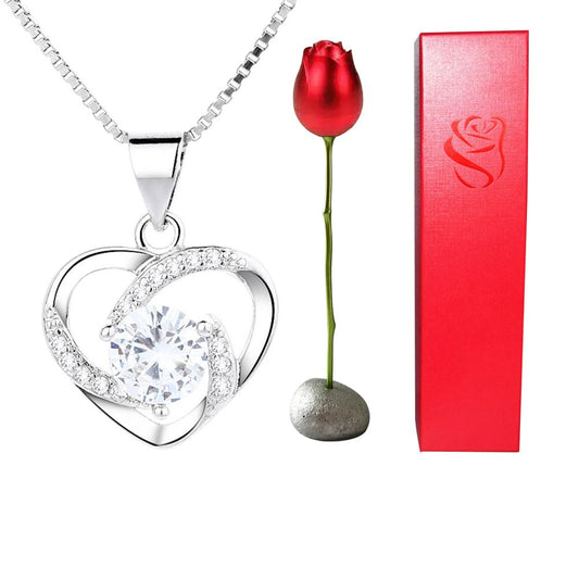 Rose Gift box With Heart Necklace Rose Shaped Necklace Gift Box Jewellery Gift Box Gifts for Her