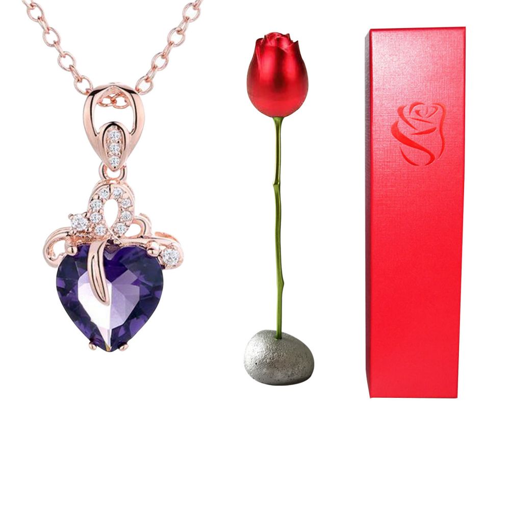 Rose Gift box With Heart Necklace Rose Shaped Necklace Gift Box Jewellery Gift Box Gifts for Her