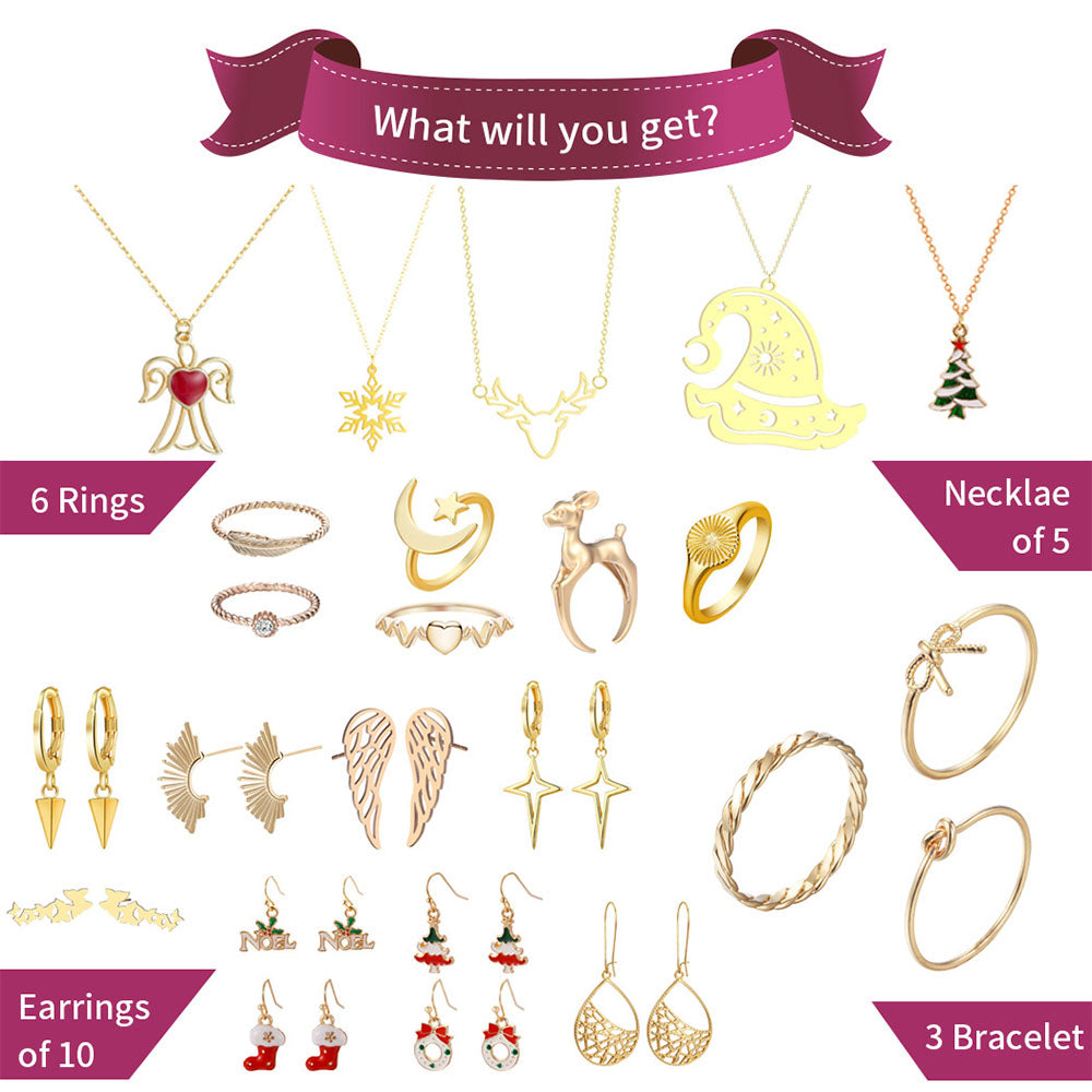 24 Number Christmas Advent Calendar Box Jewelry Ring Necklace Jewelry Christmas Box (Random Style)