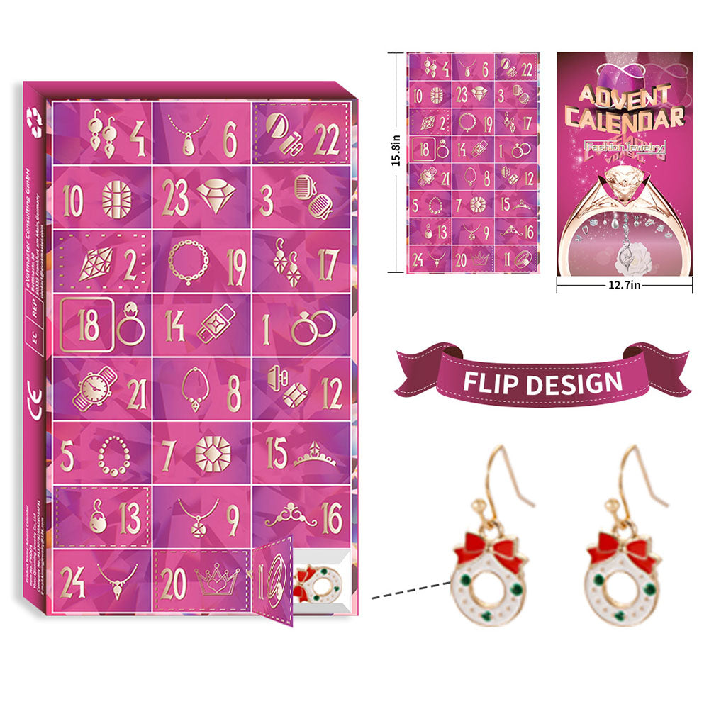 24 Number Christmas Advent Calendar Box Jewelry Ring Necklace Jewelry Christmas Box (Random Style)