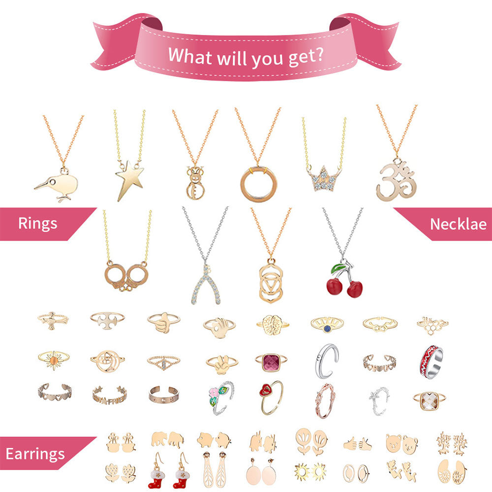Advent Calendar To Christmas Jewelry Set Box Ring Necklace Earrings Christmas 24-Piece Set (Random Style)