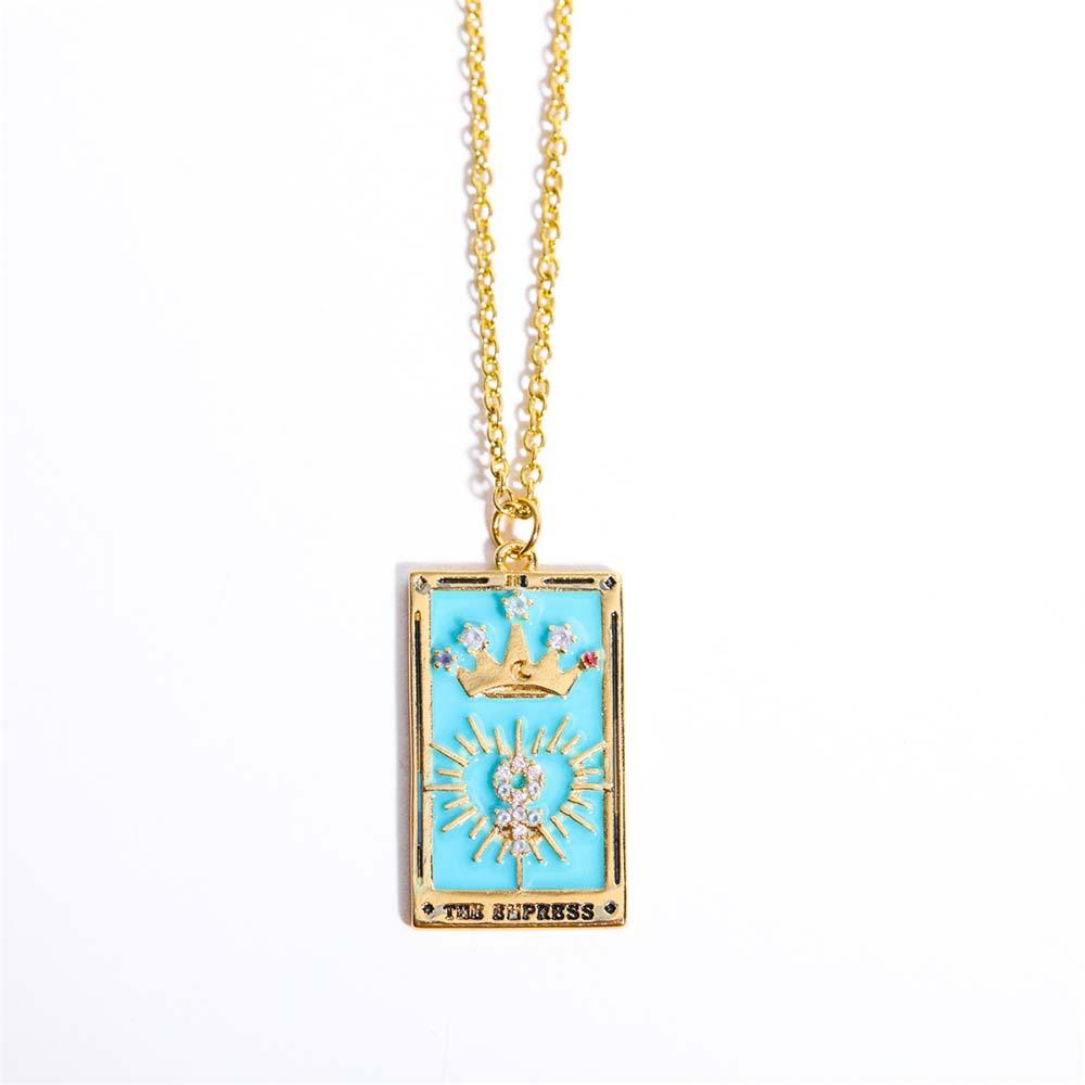 Colorful Tarot Cards Symbolic Necklace Dripping Oil Pendant Enamel Necklace With Rhinestones Gift