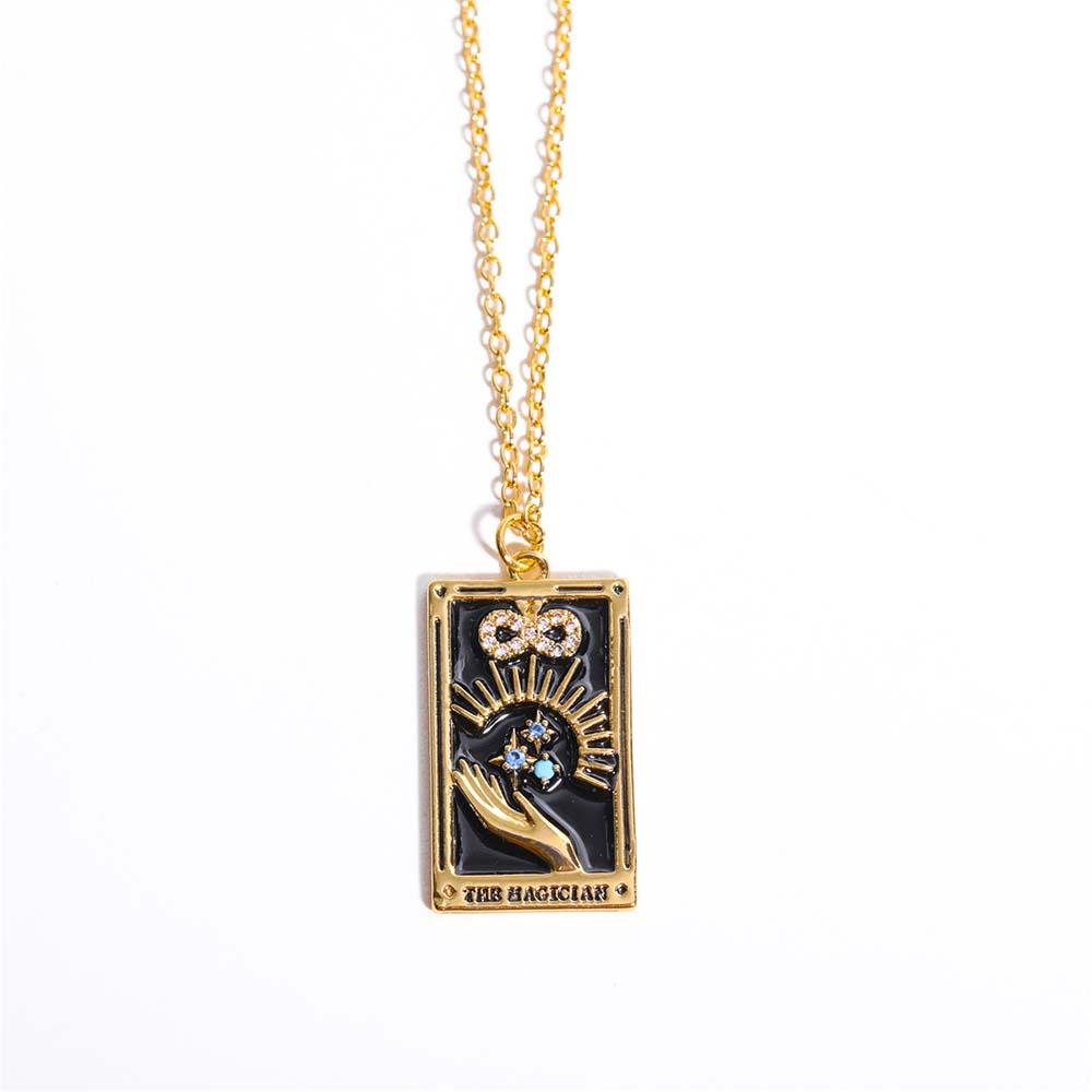 Colorful Tarot Cards Symbolic Necklace Dripping Oil Pendant Enamel Necklace With Rhinestones Gift