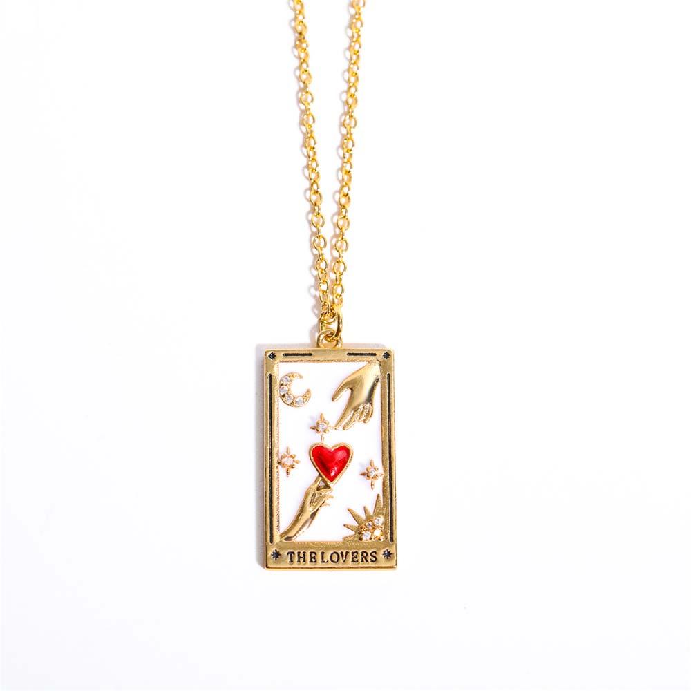 Colorful Tarot Cards Symbolic Necklace Dripping Oil Pendant Enamel Necklace With Rhinestones Gift