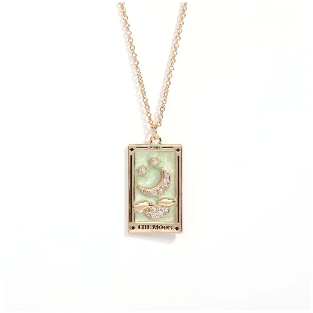 Colorful Tarot Cards Symbolic Necklace Dripping Oil Pendant Enamel Necklace With Rhinestones Gift