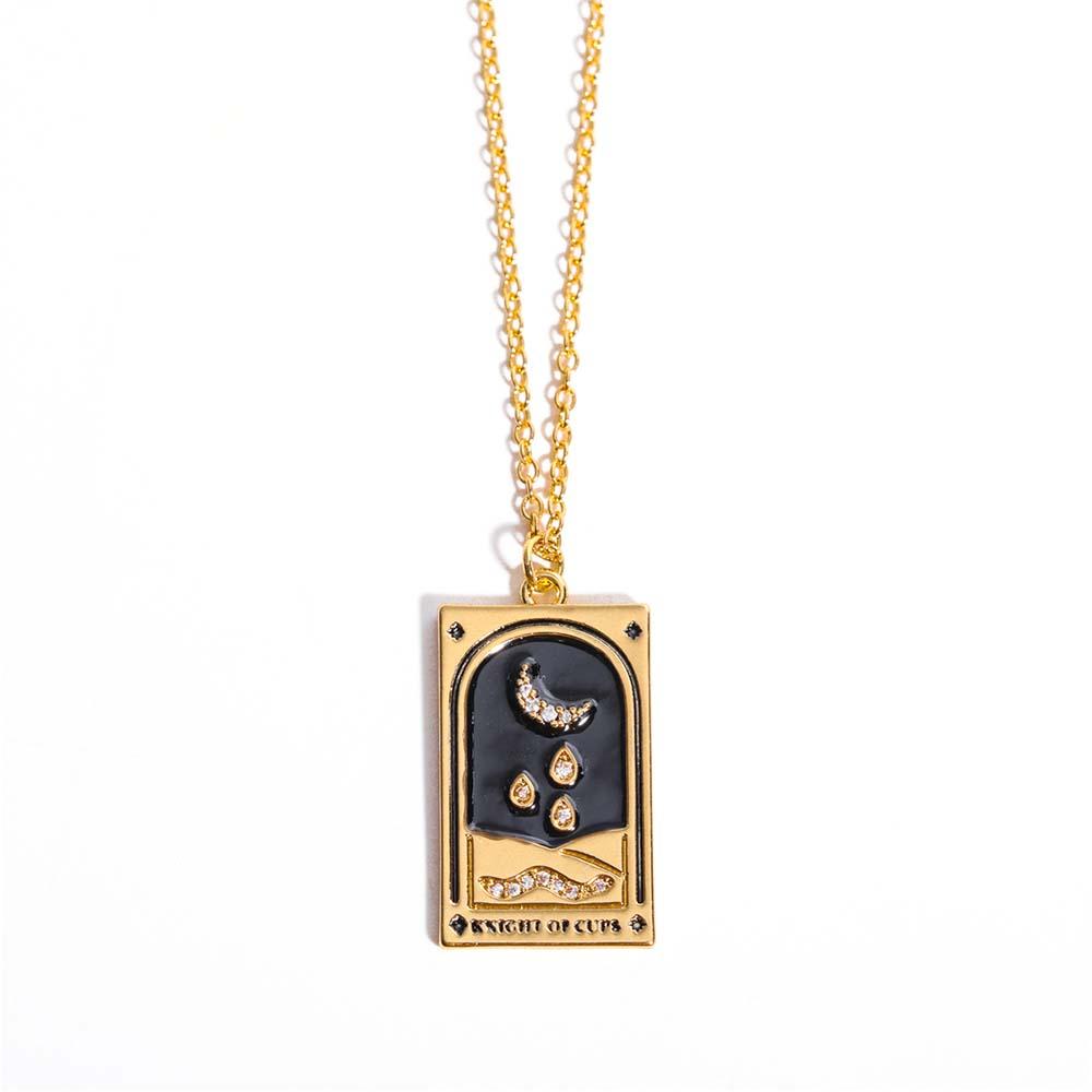 Colorful Tarot Cards Symbolic Necklace Dripping Oil Pendant Enamel Necklace With Rhinestones Gift