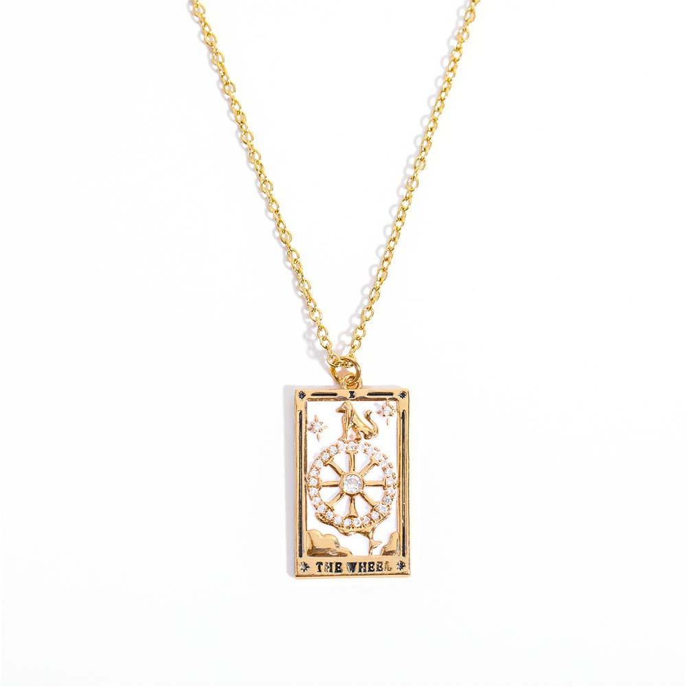 Colorful Tarot Cards Symbolic Necklace Dripping Oil Pendant Enamel Necklace With Rhinestones Gift