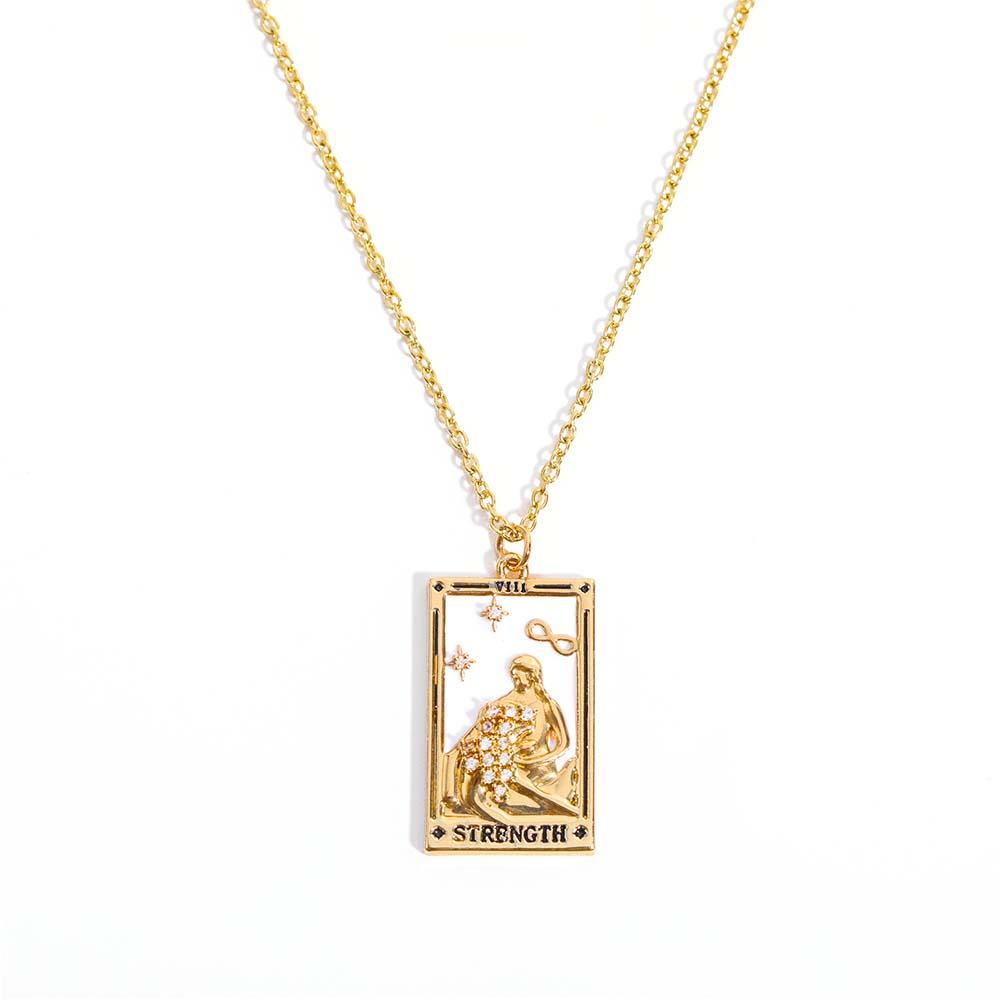 Colorful Tarot Cards Symbolic Necklace Dripping Oil Pendant Enamel Necklace With Rhinestones Gift