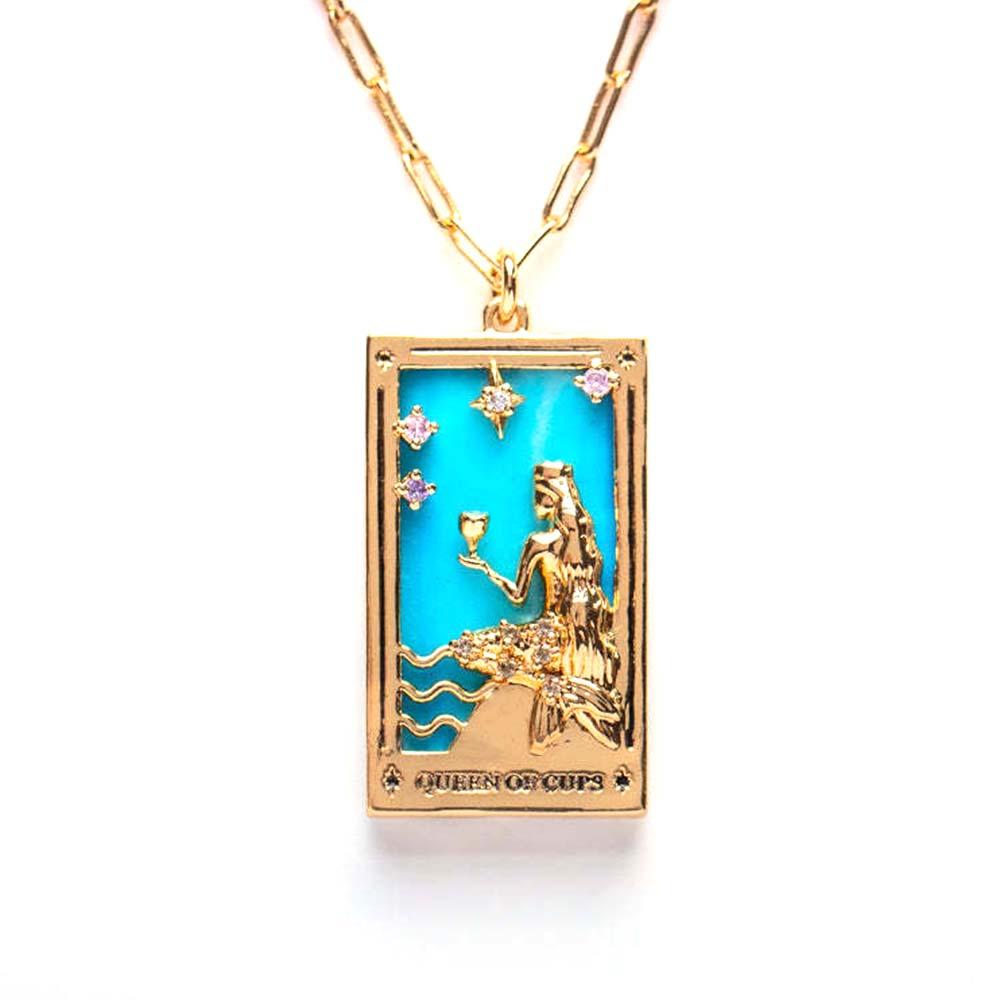 Colorful Tarot Cards Symbolic Necklace Dripping Oil Pendant Enamel Necklace With Rhinestones Gift