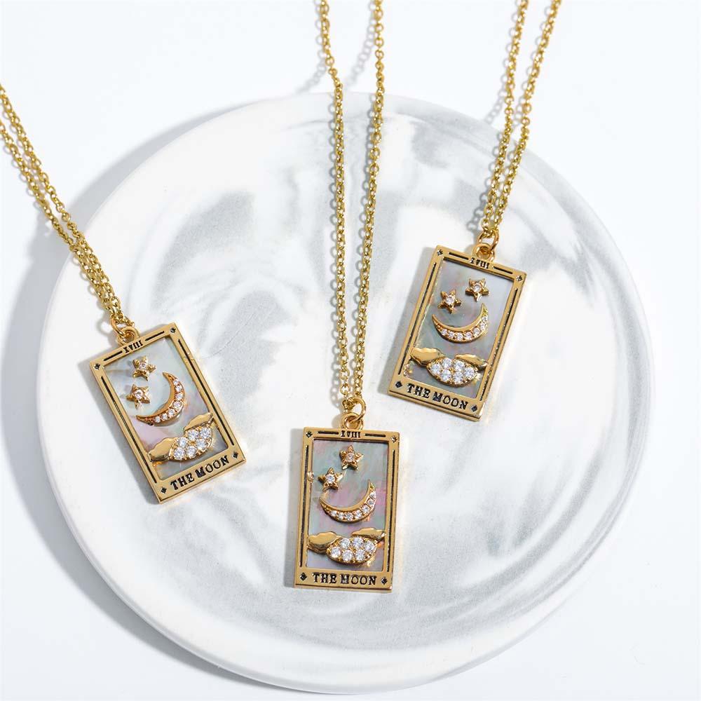 Colorful Tarot Cards Symbolic Necklace Dripping Oil Pendant Enamel Necklace With Rhinestones Gift
