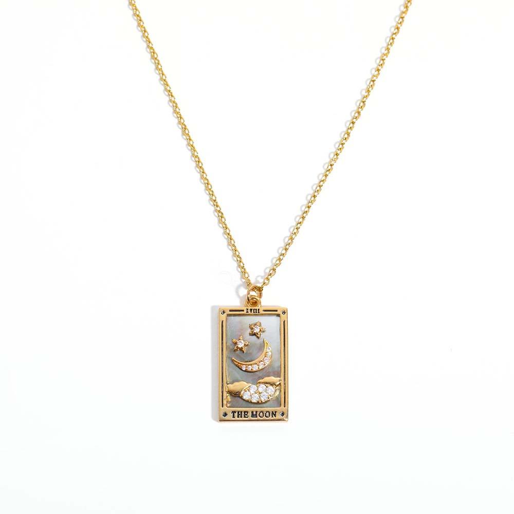 Colorful Tarot Cards Symbolic Necklace Dripping Oil Pendant Enamel Necklace With Rhinestones Gift