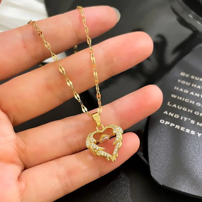 Love Heart Necklace Elegant Wing Diamond Gift