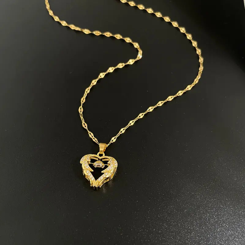 Love Heart Necklace Elegant Wing Diamond Gift