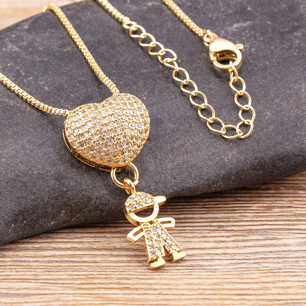 Mother's Love Necklace Boys and Girls Heart Pendant Necklace Gifts For Mom