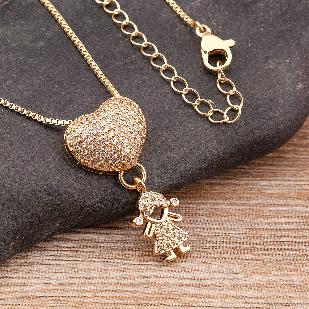 Mother's Love Necklace Boys and Girls Heart Pendant Necklace Gifts For Mom