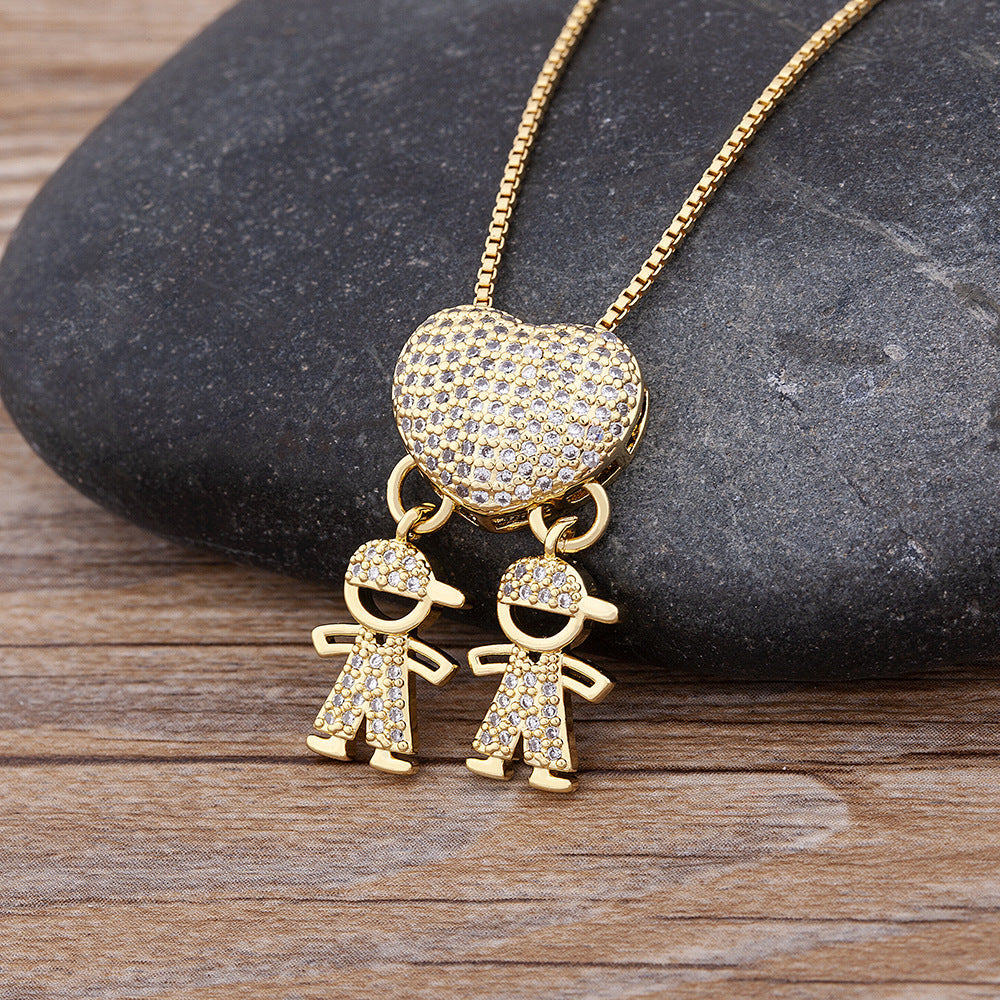 Mother's Love Necklace Boys and Girls Heart Pendant Necklace Gifts For Mom