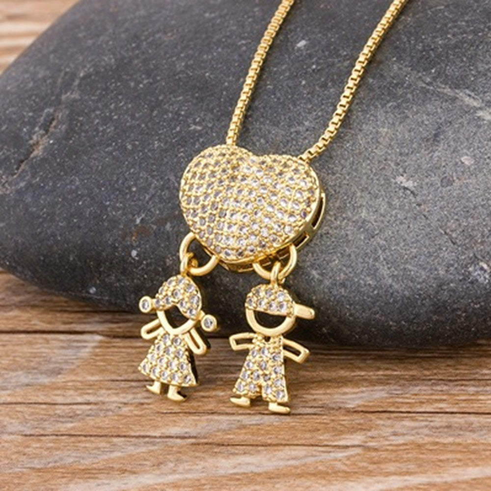 Mother's Love Necklace Boys and Girls Heart Pendant Necklace Gifts For Mom