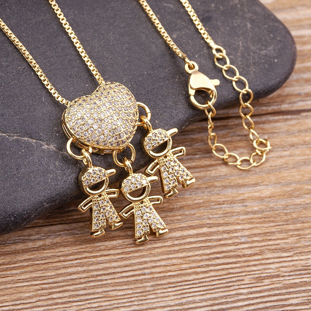 Mother's Love Necklace Boys and Girls Heart Pendant Necklace Gifts For Mom