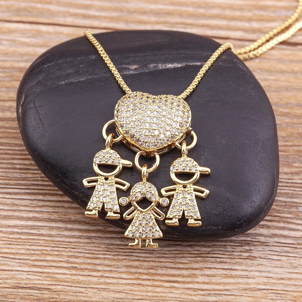 Mother's Love Necklace Boys and Girls Heart Pendant Necklace Gifts For Mom
