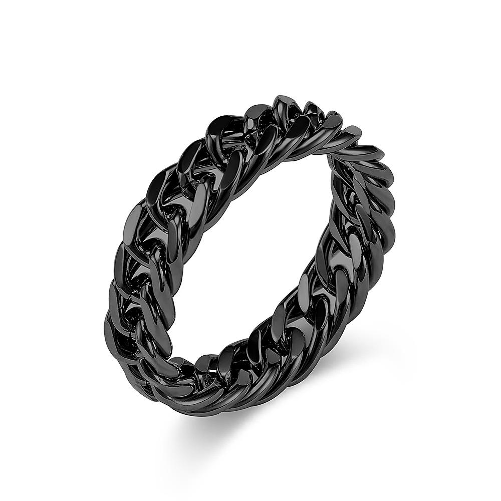 Titanium Steel Cuban Curb Link Chain Wedding Band Biker Ring Men's Ring