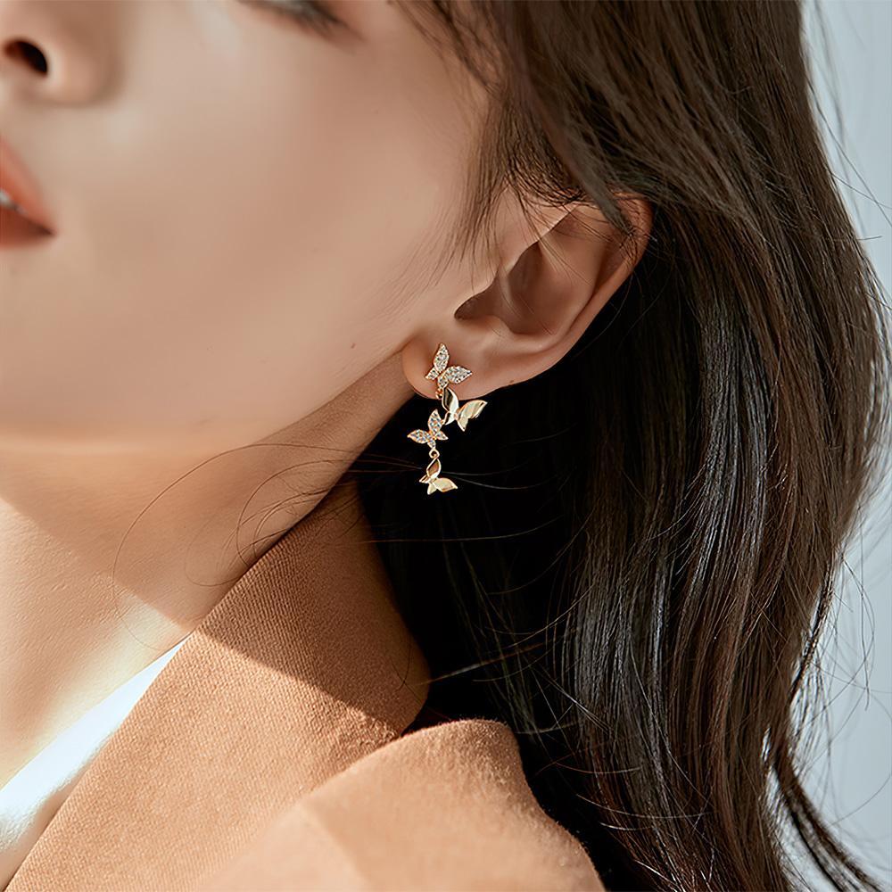 Butterfly Linear Drop Earrings Social Butterfly Long Earrings Bridesmaid Gift