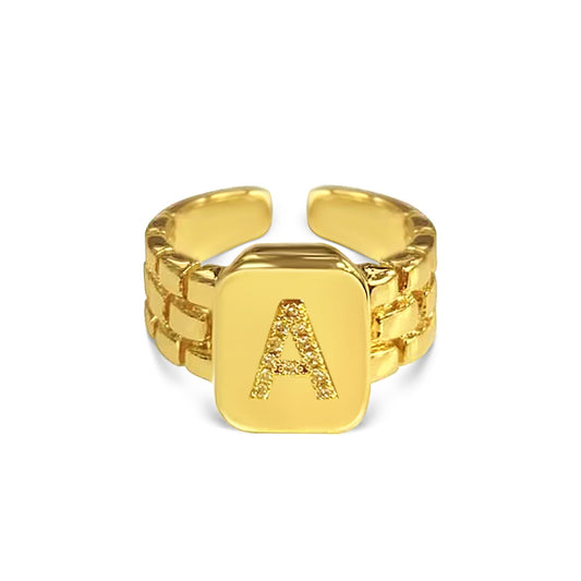 Gold Zircon A-Z Letter Women Ring