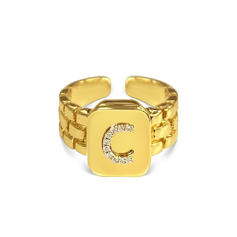 Gold Zircon A-Z Letter Women Ring