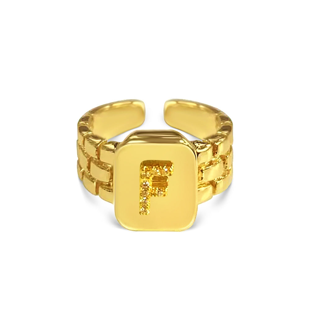 Gold Zircon A-Z Letter Women Ring