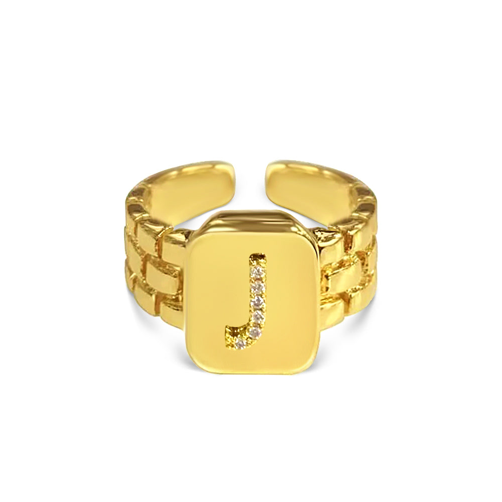 Gold Zircon A-Z Letter Women Ring