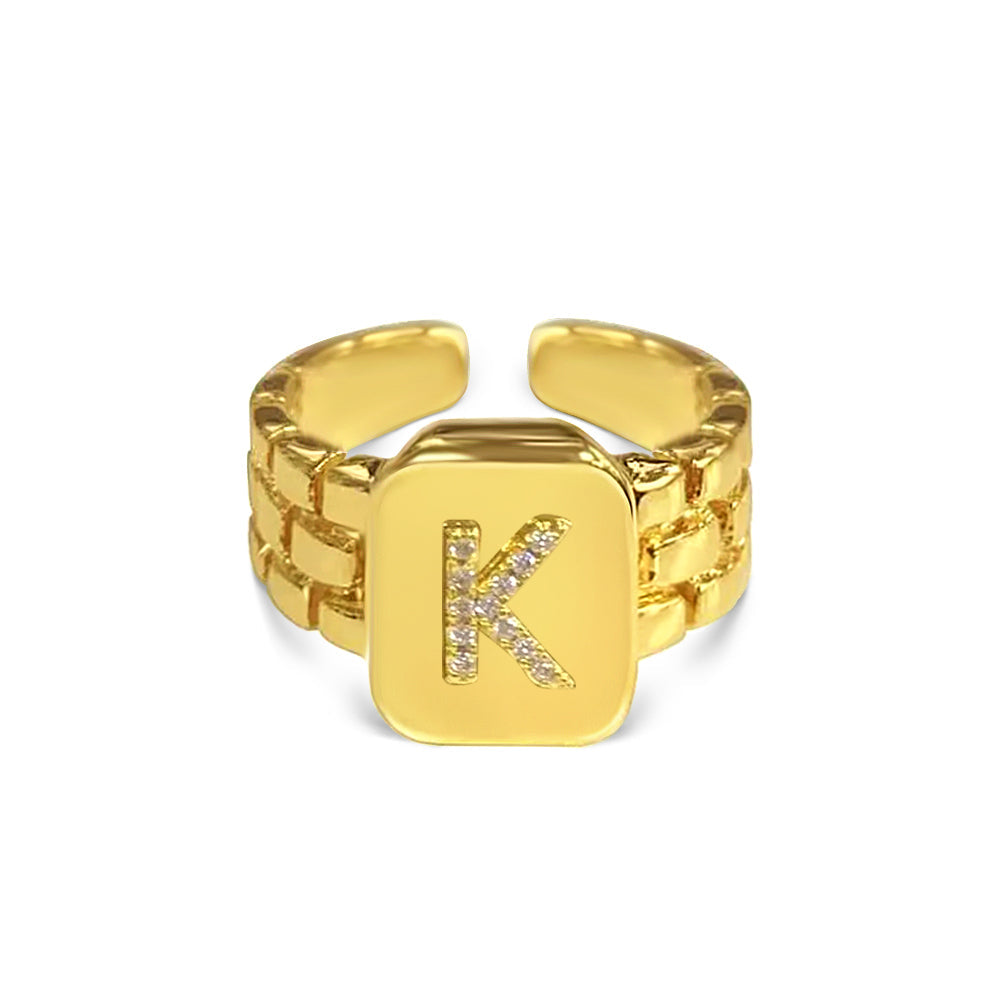 Gold Zircon A-Z Letter Women Ring