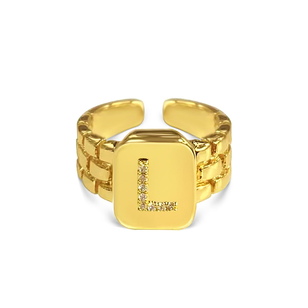 Gold Zircon A-Z Letter Women Ring