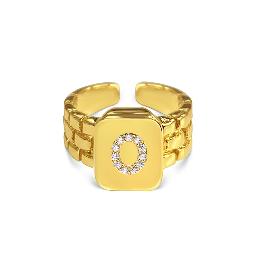 Gold Zircon A-Z Letter Women Ring