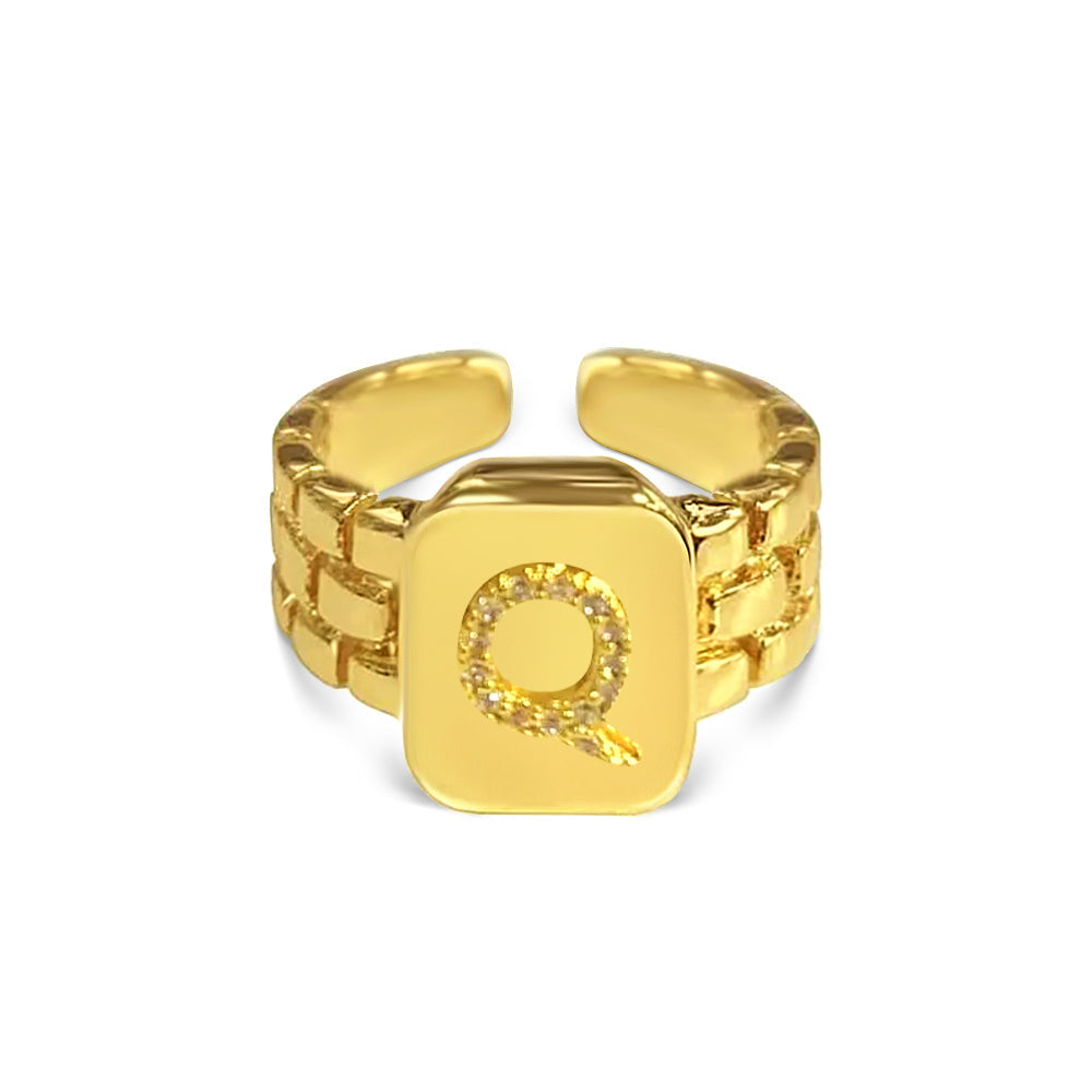 Gold Zircon A-Z Letter Women Ring