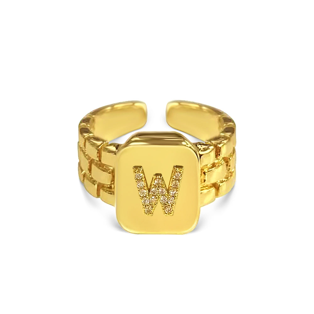Gold Zircon A-Z Letter Women Ring