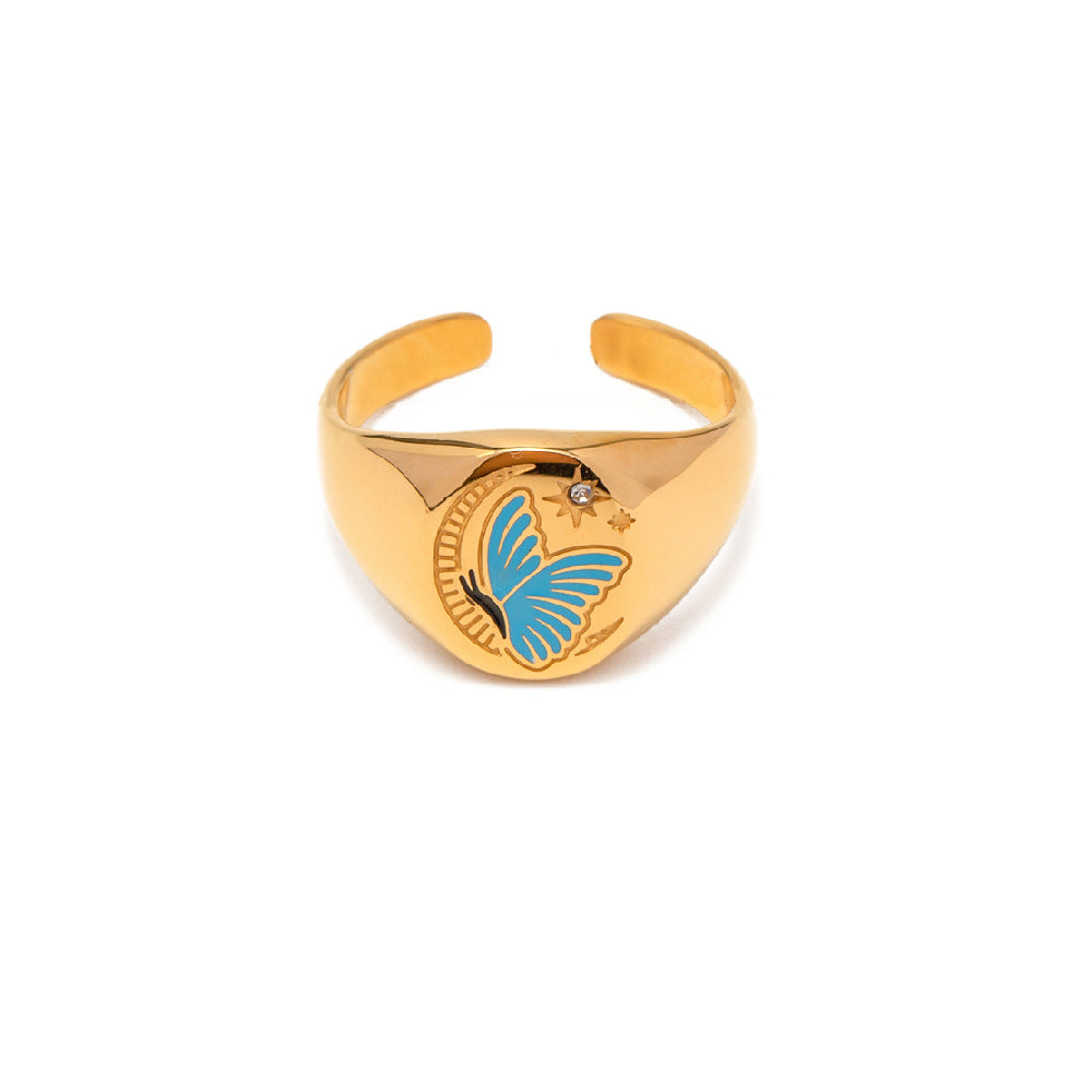 Enamel Ring Amulet Open Ring