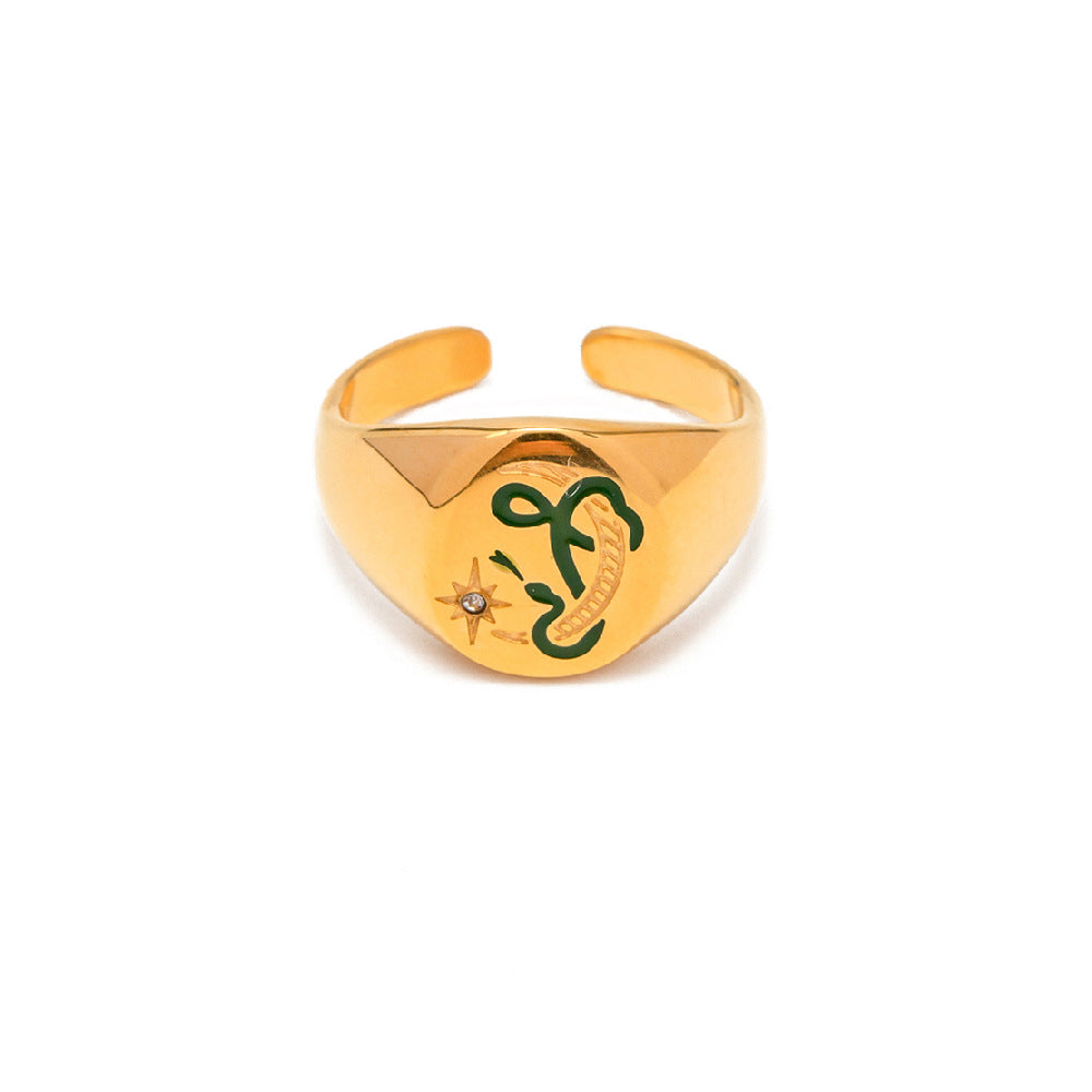 Enamel Ring Amulet Open Ring