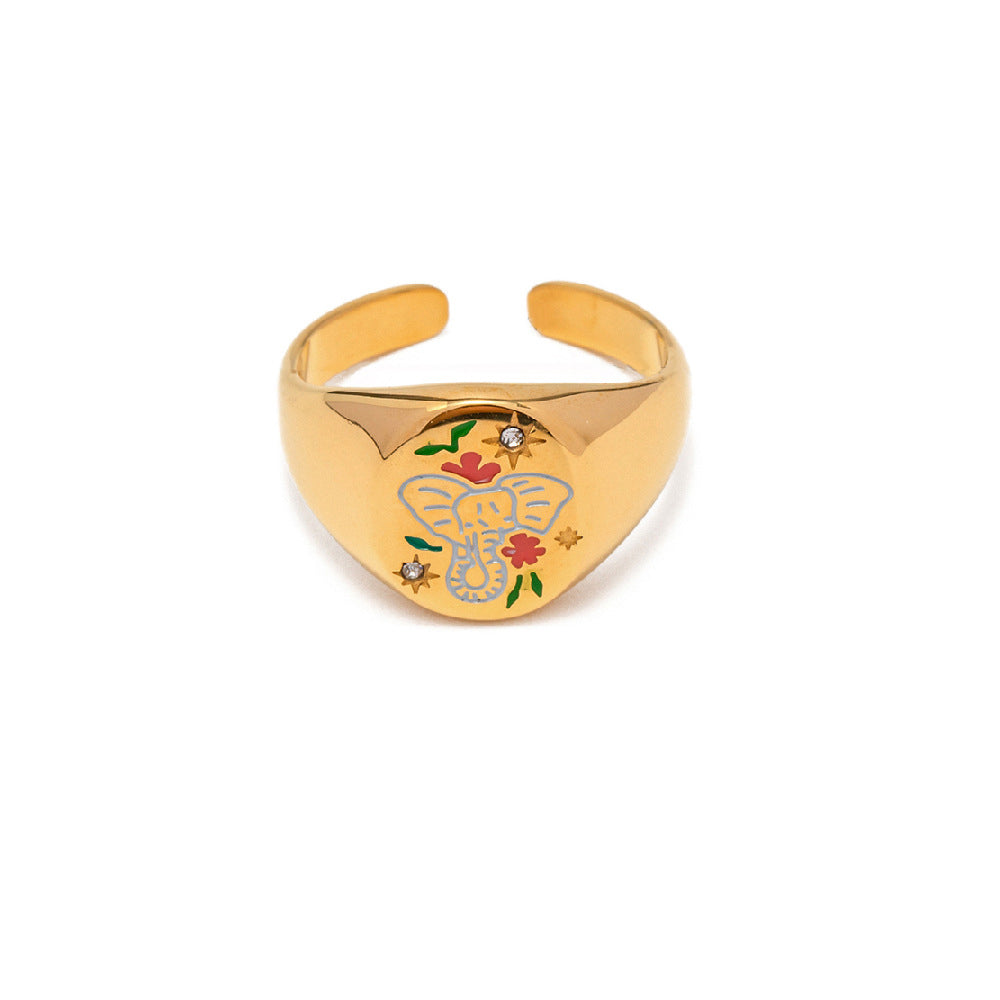 Enamel Ring Amulet Open Ring