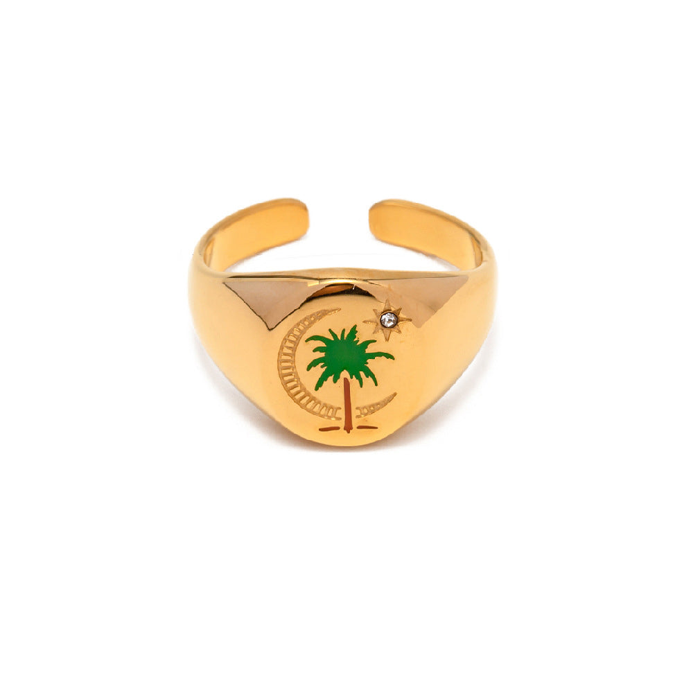 Enamel Ring Amulet Open Ring