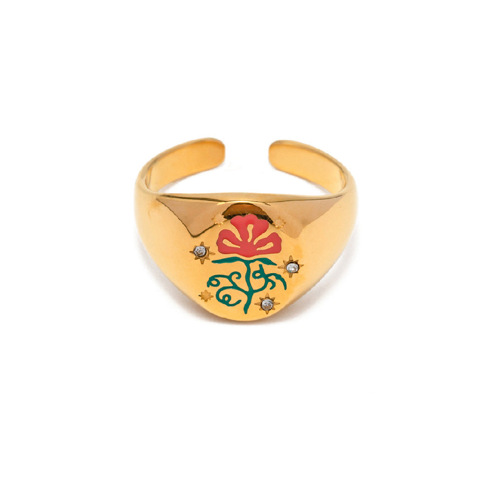 Enamel Ring Amulet Open Ring