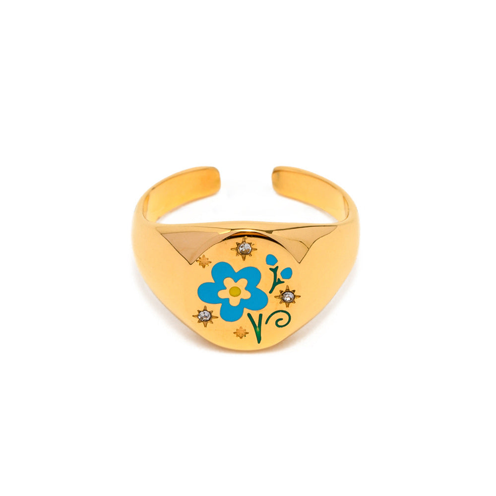 Enamel Ring Amulet Open Ring