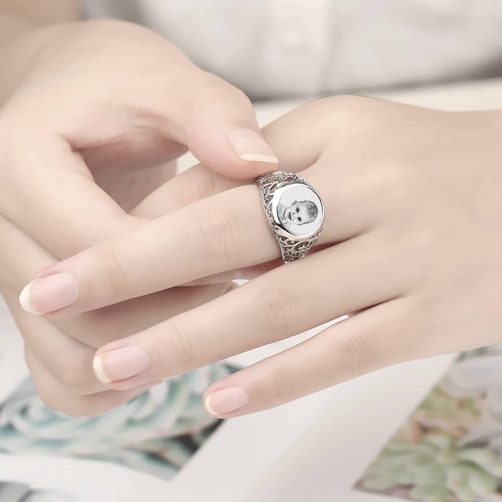 Photo Ring with Engraving Oval-shaped Platinum Plated Silver, Always Love You