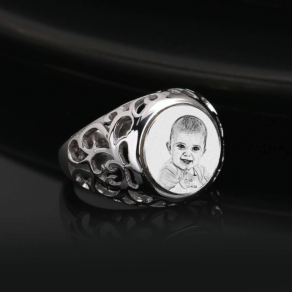Photo Ring with Engraving Oval-shaped Platinum Plated Silver, Always Love You
