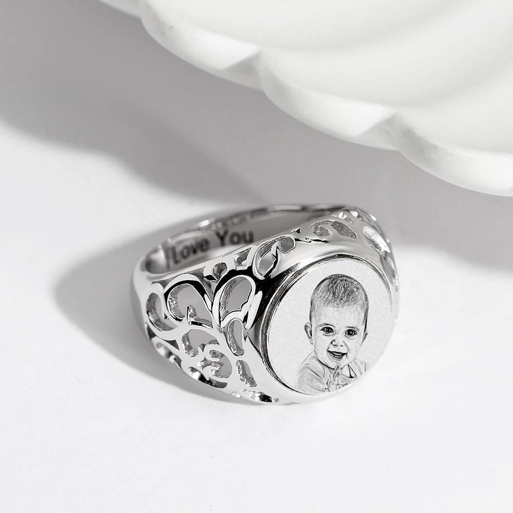 Photo Ring with Engraving Oval-shaped Platinum Plated Silver, Always Love You