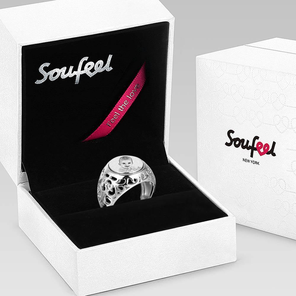 Photo Ring with Engraving Oval-shaped Platinum Plated Silver, Always Love You