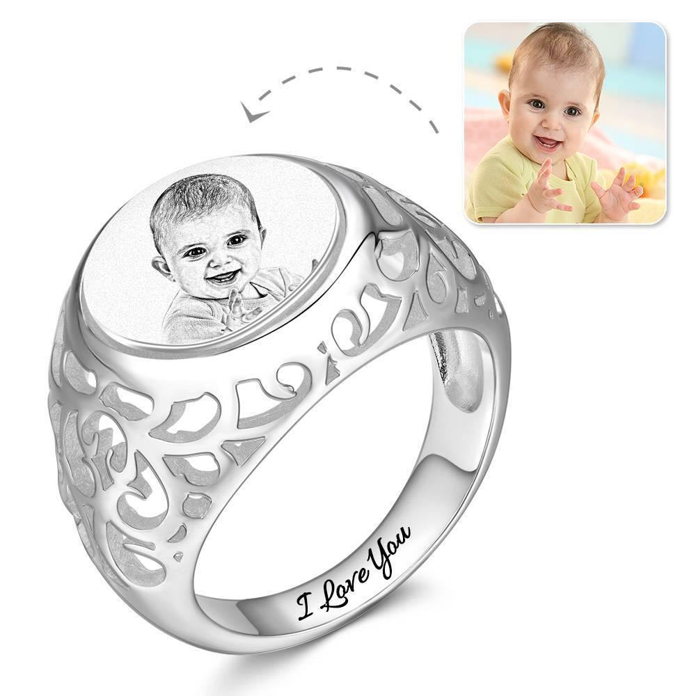 Photo Ring with Engraving Oval-shaped Platinum Plated Silver, Always Love You